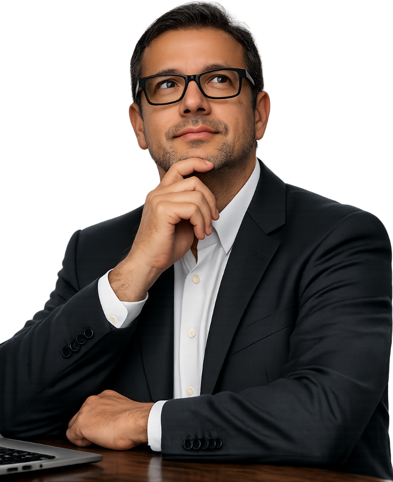 Advogado previdenciário pensativo
